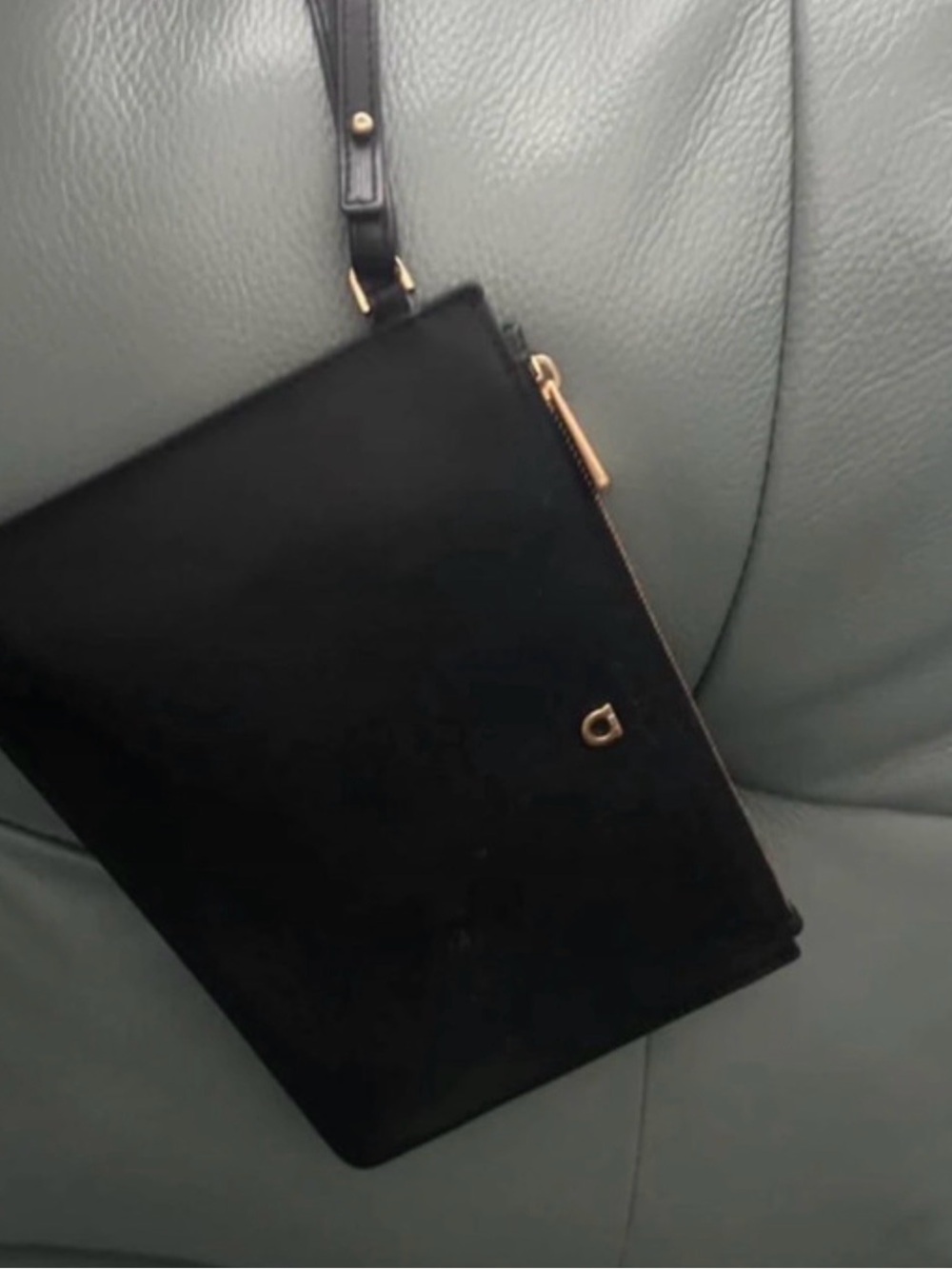 Salvatore Ferragamo Black Leather Wristlet Clutch with Gold Hardware